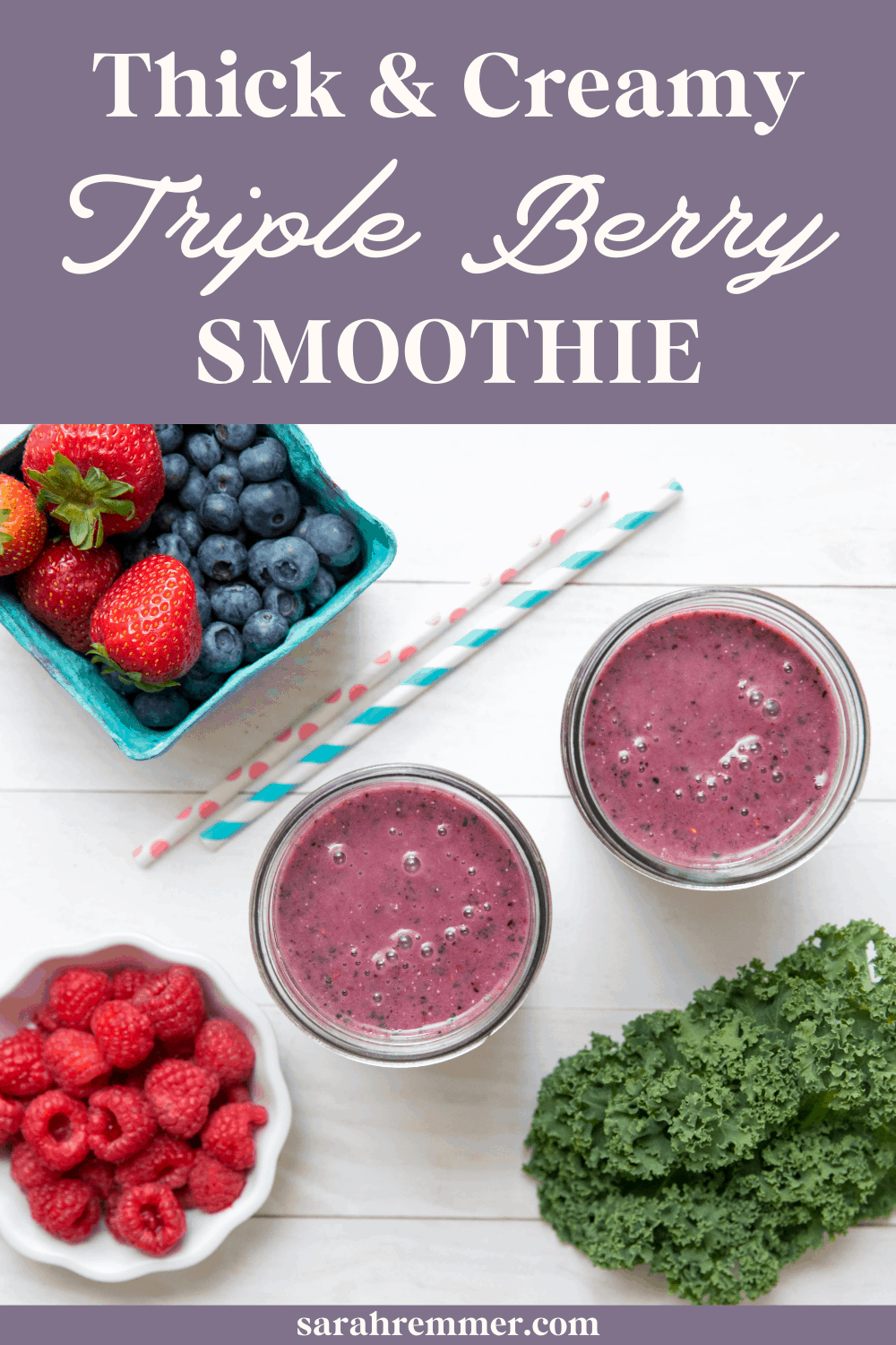 Healthy triple berry smoothie pinterest pin