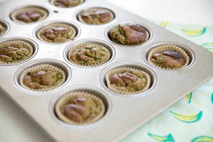 green monster blender muffins in a tin