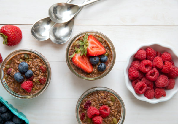 chocolate overnight oats with berries