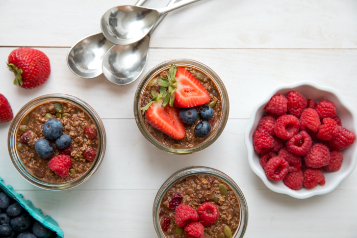 chocolate overnight oats with berries
