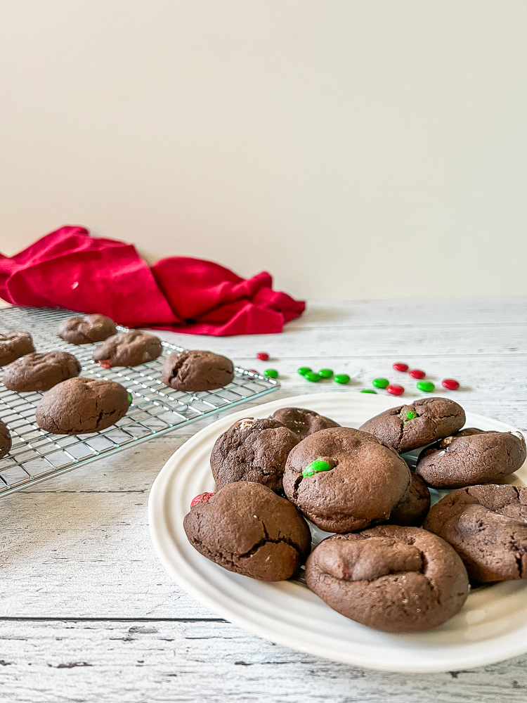 brownie cookies on a plate with red napkin