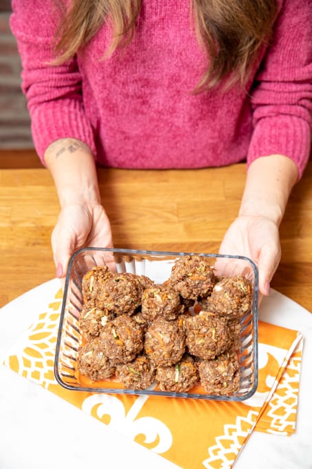 turkey lentil meatballs in a dish on a table