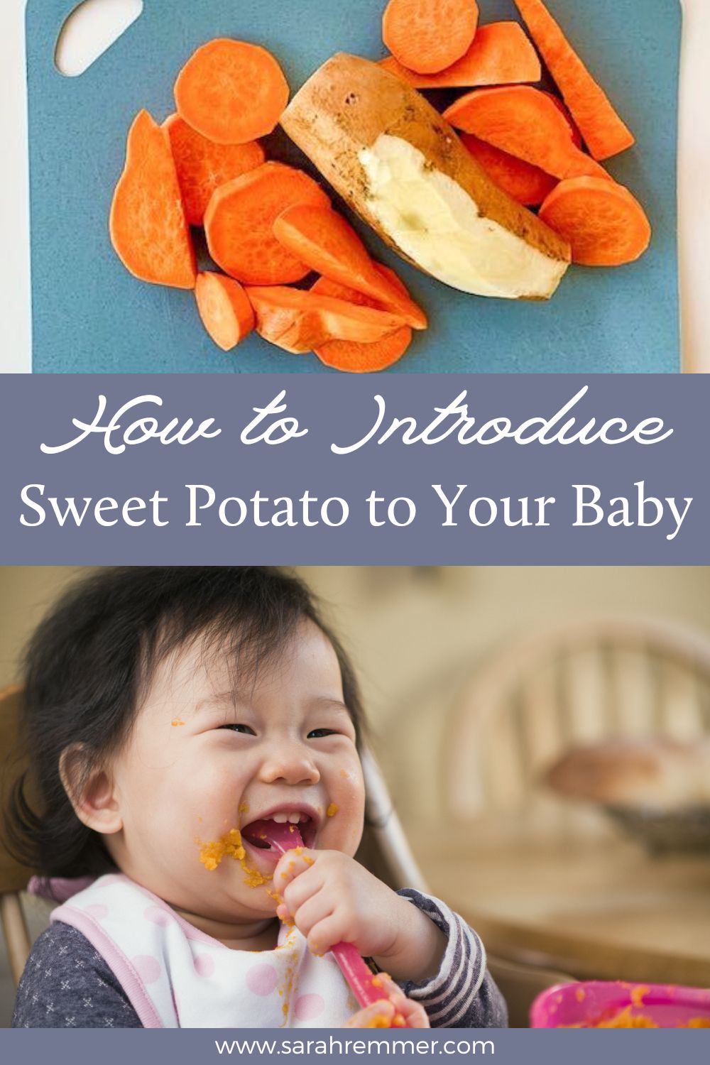 Everything you need to know about baby-led weaning with sweet potato from a registered dietitian. How to introduce sweet potato to baby.