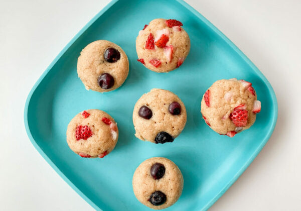 top down view of muffins with fruit for baby-led weaning