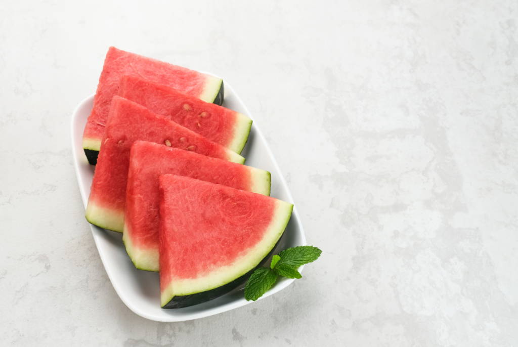 close up of watermelon slices on a plate