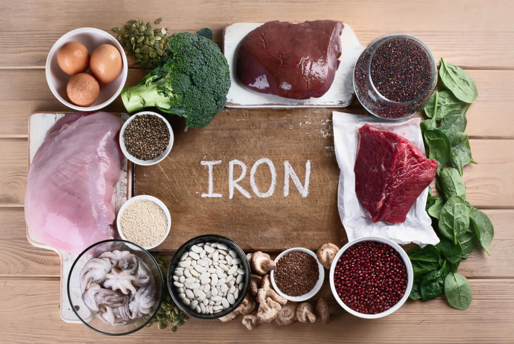 top down view of a bunch of iron-rich foods