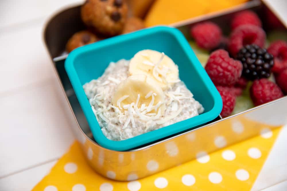 banana coconut chia pudding is a perfect school snack