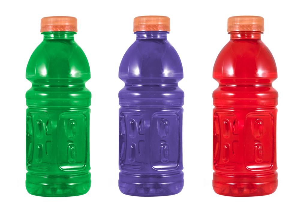 close up of Gatorade bottles without labels