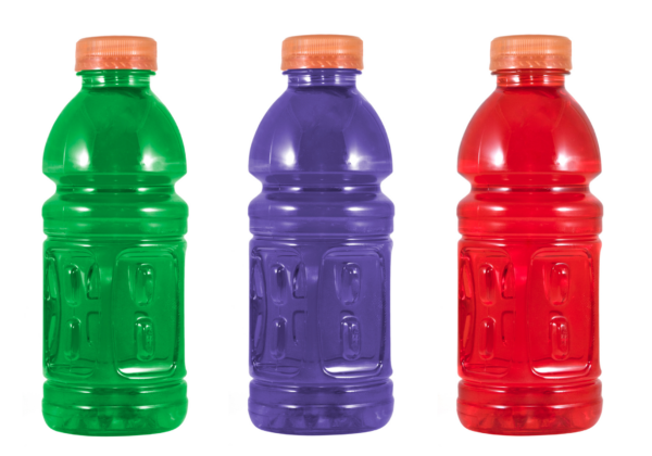 close up of Gatorade bottles without labels