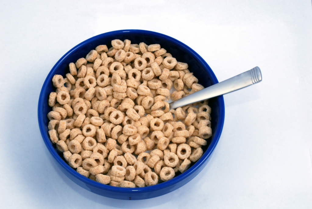 top down view of a bowl of Cheerios