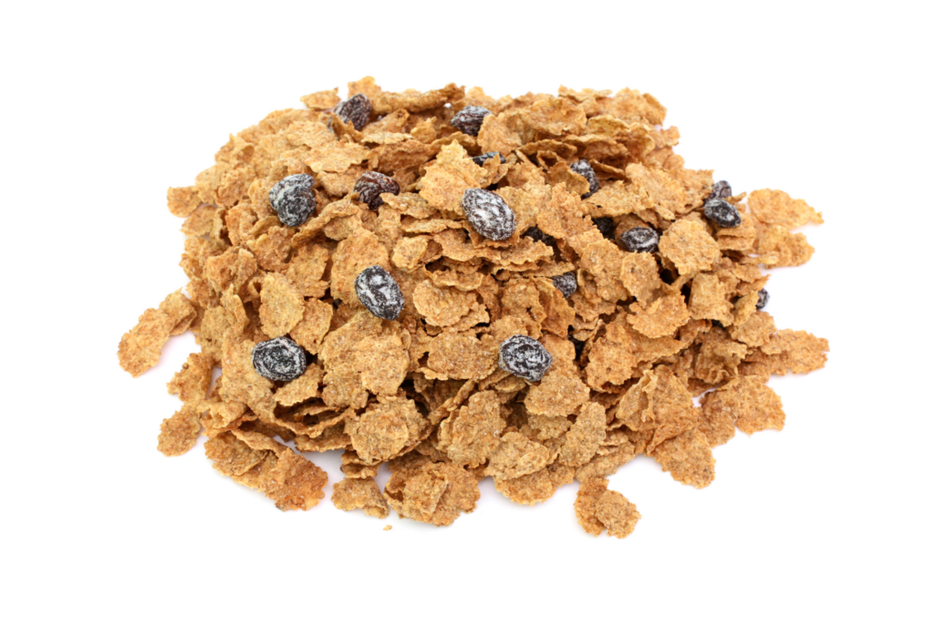 top down view of a pile of raisin bran cereal