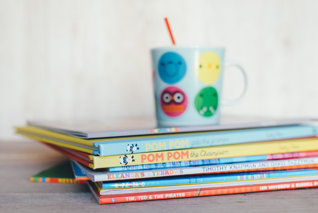 close up of a stack of children's books