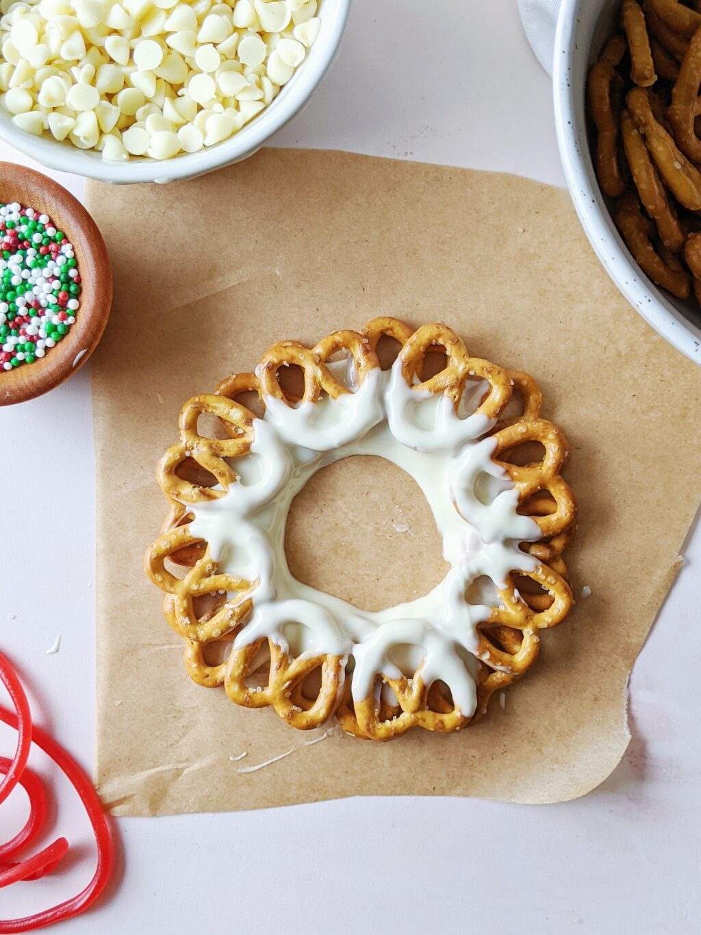 another layer of pretzels dipped in white chocolate