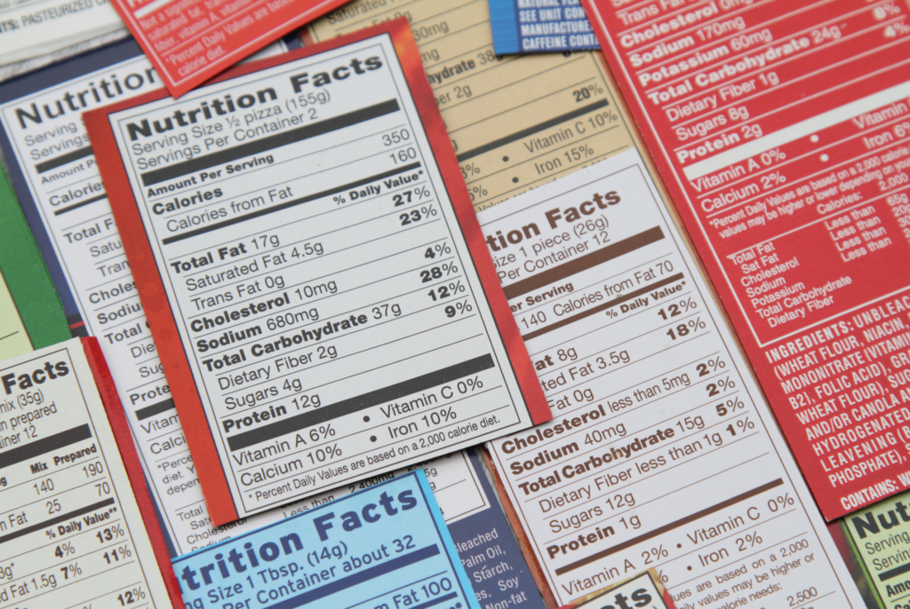 close up of a bunch of nutrition facts tables