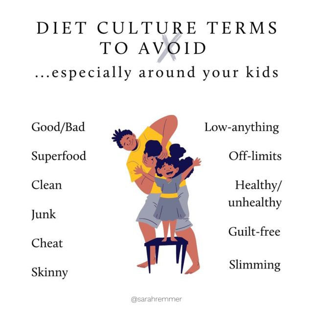 These words have, unfortunately, become apart of everyday dialogue for many of us. And sometimes we don’t even notice ourselves saying them. But continuing to say them - especially within earshot of our kids - feeds into diet culture and translates into disorder for our little ones. 

Instead, just call foods by their name! 

What other words can I add to this “avoid” list? 👇🏻
