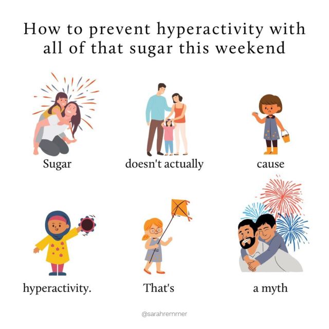 If there’s one message I hear a lot of around sugar it’s this: sugar causes kids to be hyper!! 

But guess what? It actually doesn’t. It’s a myth! Although so many parents swear that sugar makes their kids hyperactive, a substantial body of evidence shows there’s actually no link between the two! 

The sugar-hyperactivity myth is based on one single study from the mid 1970's, where a physician removed the sugar from one child's diet and saw behaviour improvement. Since then, over a dozen larger studies have been conducted without showing that sugar causes any hyperactivity. 

You know what causes kids to be energetic and excited?? Celebrations! Holidays! Other kids! Exciting environments! 

So let’s put that myth to rest once and for all 😘

Happy long weekend!! ❤️❤️