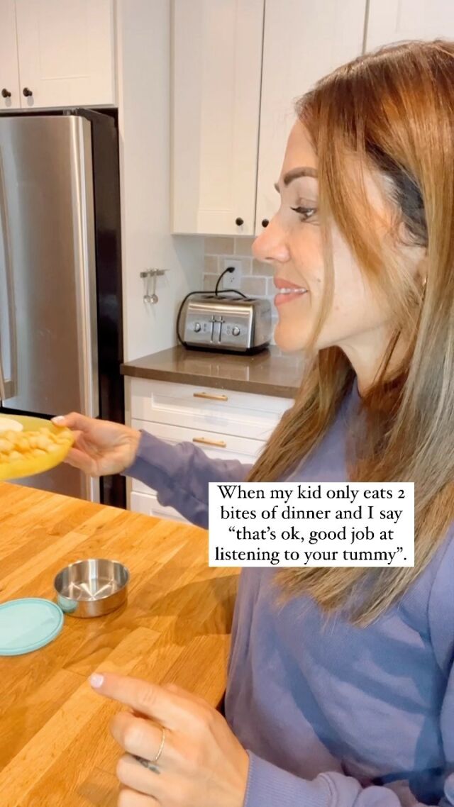 It ain’t easy, but I do it anyways 🤷🏻‍♀️😉

Kids appetites are wild and wacky and all over the place. Only THEY know what they need (even if it’s not what we think they need), and the best thing we can do is trust them to trust their own body. 

Our job is to provide a variety of foods at meal/snack times, and create structure (and positivity) around eating times. The rest is up to them. As soon as we start micromanaging or forcing kids to eat more or less, they stop listening to their intuition. Not what we want. 

A few tips:

- serve a bit less to cut down on waste and decrease portion overwhelm (they can always go back for more!)

- serve at least one food that you’ll know they’ll likely eat 

- be careful with in-between-meal milk drinking or all-day snacking as this can hinder mealtime appetites 

- take a deep breath before going into mealtime and drop your agenda for what and how much you think they should eat 

You’ve got this 😘