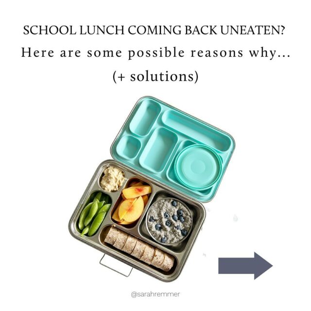 What’s more frustrating than school lunch coming back largely untouched? 😣

I’ve been there and get it. And while it’s not uncommon for certain lunch items to come back (appetites fluctuate big time), it might be worth strategizing around, especially if it’s happening often. 

Here are a few tips (scroll through for 4!) and definitely pop on over to the blog to read more here —> https://www.sarahremmer.com/7-ways-to-get-your-child-to-eat-their-school-lunch/