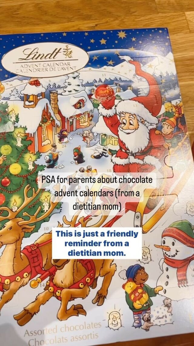 If you chose to buy your child a chocolate advent calendar, you’re not a bad parent—this tradition is a fun and yummy tradition that your kids will love to reminisce about down the road. 

But they can cause anxiety for parents, which tends to be deeply rooted in diet culture. This is when we’re tempted to micromanage or restrict, which unfortunately can lead to more anxiety and stress, as well as food sneaking, obsession and a strained relationship with food. 

Instead of making your kids eat their breakfast first, let them enjoy it DURING breakfast. Instead of telling kids how much sugar it has, tell them a memory of when you were a kid enjoying your advent calendar!
Let’s take diet culture out of the holidays and lean in — it’s all part of the magic! ✨