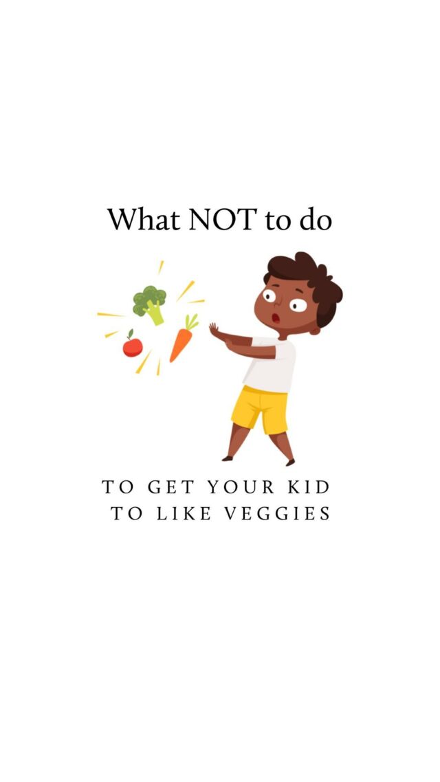 Oh veggies… 🥦🤦🏻‍♀️😑

We know they’re nutritious, and we want our kids to eat them. We worry that if they don’t, they’ll be missing out on important nutrients. And… kids just need to eat their veggies!!!! Right?! Well, actually… no. I’m a registered dietitian, and here’s why I’m telling you this:

If you’re banging your head against the wall trying to “get your kid to eat veggies”, my guess is that you’re either directly or indirectly pressuring them to eat them. You know what pressure does? Especially to a string-willed child? It kills ANY desire to actually try them or eat them on their own. 😬

And, yes veggies are nutritious, BUT your child will still be well-nourished without them, especially if you’re serving fruit regularly (it has the same nutrients!).

Instead, stop micromanaging your child at meals. Serve a variety of foods (including veggies) at meals and snacks and create a positive eating environment. Let your child pick and choose what and how much they’ll eat (from what you’ve served) and enjoy your own meal. That’s it! 

Want more info? Read this post: https://www.sarahremmer.com/why-im-not-concerned-that-my-kid-doesnt-eat-vegetables/