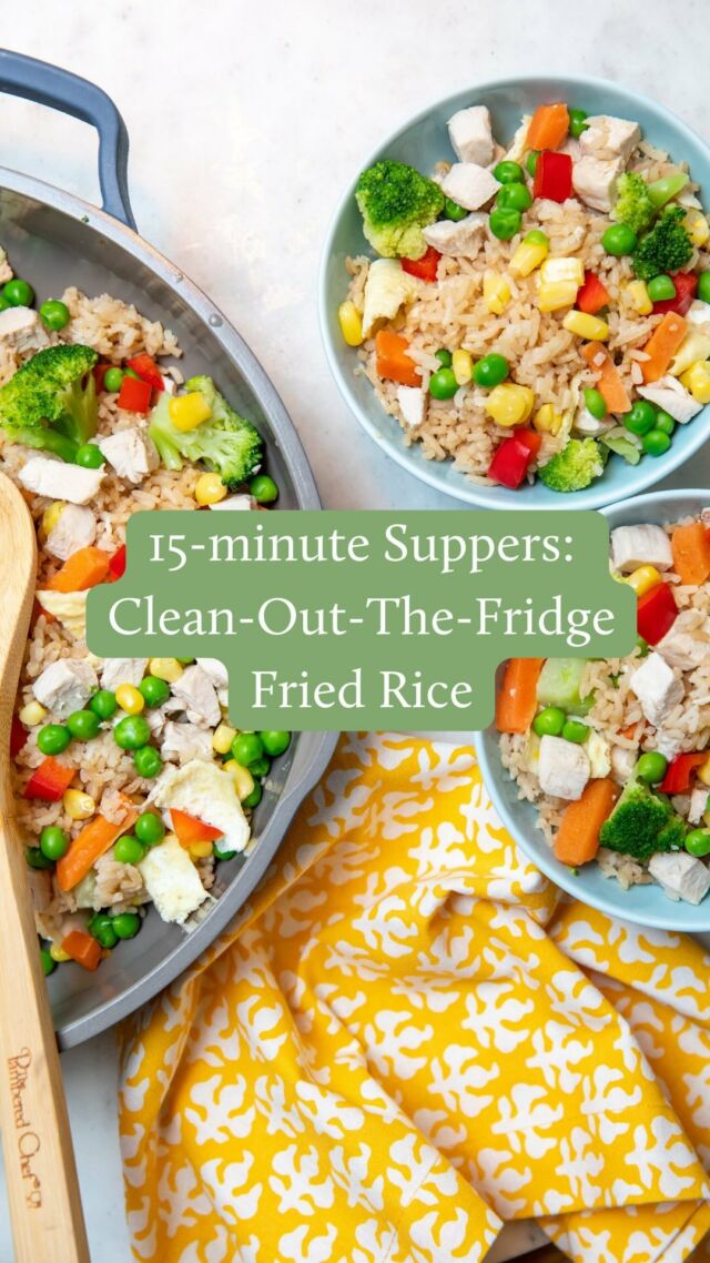 It’s Day 5 of my 15-minute Supper Series! It’s time to say goodbye to weeknight dinner stress. 👋😅

Comment “one pan” to receive 6 of my most popular one-pan/one-bowl recipes straight to your inbox! And if you’re loving this series so far, share it with a friend and give me a follow to see more ideas like this. 🤗

Don’t you love recipes where you can use up ingredients in the fridge that are on their way out? Enter: my Clean-Out-The-Fridge Weeknight Fried Rice, a delicious, nutritious, one-pan meal that the whole family will love. It’s got everything you need for a nourishing meal and tastes and smells incredible. It is also one of my speediest recipe - save this one for a busy night! 

🍚What you need:🍚
✅ Leftover cooked meat, chicken fish or seafood (about 8-10 oz total e.g. one pork tenderloin or 2 chicken breast)
✅ 3 cups leftover brown or white basmati rice
✅ 2 cups chopped fresh veggies
✅ 1/3 cup frozen peas
✅ 2 eggs, whisked
✅ 1/3 cup low sodium soy sauce
✅ 2.5 tbsp sesame oil
✅ 2 cloves garlic, minced

Steps:
1. In a large wok, heat sesame oil over medium-high heat. Add garlic, veggies, peas and sauté until tender-crisp (a few minutes).
2. Reduce heat to medium-low, move veggies to one side of pan and add whisked egg. Cook until eggs are scrambled.
3. Add rice, meat/chicken/seafood and sauté for 2-3 minutes. Add soy sauce and combine, sautéing for another few minutes. Allow a few minutes to cool and serve!

Don’t forget to comment “one pan” to receive 6 of my most popular one-pan/one-bowl recipes straight to your inbox!

#15MinuteSuppers #EasyDinners #FamilyFavorites #WhatsForDinner #EasyMealIdeas #DietitianApproved