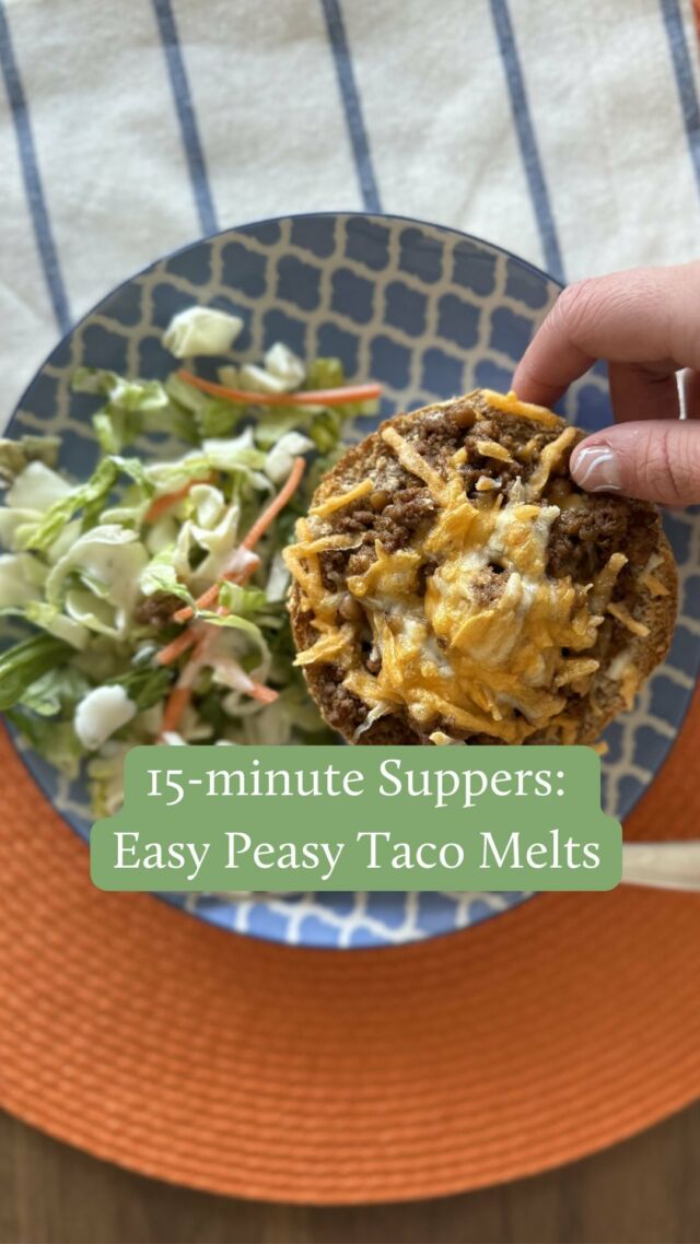 It’s Day 4 of my 15-minute Supper Series! It’s time to say goodbye to weeknight dinner stress. 👋😅

Comment “RECIPE” to receive my Top 5 Most popular Recipes in a beautiful pdf for free! 

Imagine if a classic taco met a tuna melt- it’s an ooey-gooey Taco Melt! I randomly came up with this idea a while ago when I was craving tacos but didn’t have taco shells and guess what?! My kids LOVED them and ask for them again and again. They’re so simple and easy to make - you’ll love them too! I added a small can of lentils (rinsed and drained) to cut down on the ground meat (and to add loads of plant-based nutrition) and my kids didn’t even notice. 

🌮Taco Melts🌮

Ingredients:
✅ 1 lb Ground beef
✅ Taco seasoning
✅ 1 small can of Lentils
✅ Shredded cheese
✅ Soft buns, halved

Steps:
1. Cook ground beef with taco seasoning. Mix in canned or cooked lentils.
2. Place mixture on an open-faced bun
3. Top with shredded cheese
4. Place under broiler until cheese is melted
5. Serve with taco fixings or raw veggies and dip

Don’t forget to comment “RECIPE” for my free PDF with my 5 most popular recipes! 

#15MinuteSuppers #EasyDinners #FamilyFavorites #WhatsForDinner #EasyMealIdeas #DietitianApproved