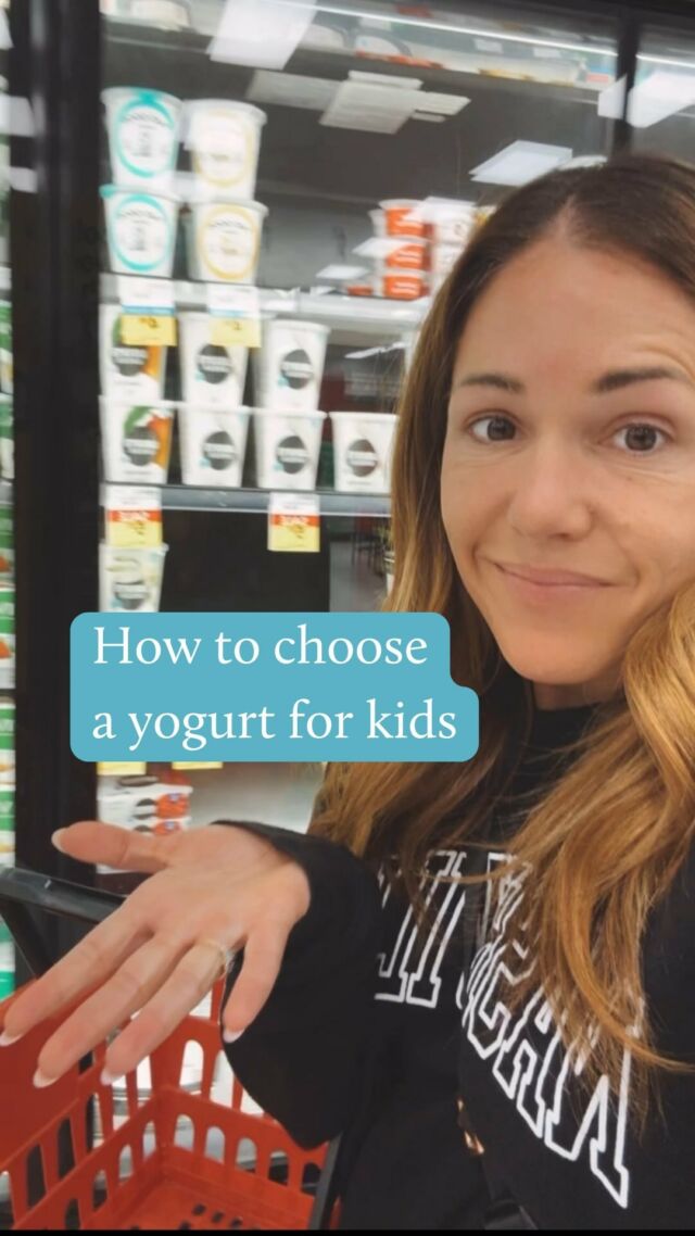 Shopping for yogurt can feel confusing and overwhelming… Am I right?!  Remember that eating should be enjoyable, so always choose a yogurt that you actually like and that works for YOUR family. It’s a nourishing choice no matter what! 🙌🏻💕
 
-  Fat: I always suggest choosing a yogurt that has at least 2% milk fat - especially for kids kids as they’re growing and developing and it just makes for a more satisfying yogurt. 
 
- Protein: Yogurt can also be a really easy and yummy way for kids to meet their protein needs, so I do prefer a higher protein version or Greek or Skyr yogurt for this reason. Choose one that has at least 6 grams of protein per 100g serving. 
 
- Sugar: I look for less than 9 gram of added sugar per 100 gram serving – as you can see, this one is a bit high. But most flavoured yogurts are going to have added sugar. It is what it is, and sugar isn’t necessarily the enemy. Yes, plain yogurt is preferable, but let’s be real, most kids – including mine – prefer flavoured so that’s what we usually choose. There are a few lower sugar options like these available now, which is great – but some of them do contain artificial sweeteners or stevia, so if this doesn’t work for you, make sure you read the ingredients list. 
 
Also, just a quick reminder that organic doesn’t necessarily mean better or more nutritious – it’s simply a personal preference ❤️
 
When it comes to yogurt drinks and tubes, there are a few lower sugar options out there now, but both tend to be higher in sugar and lower in protein. Regardless, they can be a fun and nourishing way to keep kids hydrated and energized 😍
 
Want to learn more about yogurt for kids, including lactose-free and vegan options? Everything you need is right here, including my top favourite yogurt for kids —> https://www.sarahremmer.com/best-yogurts-for-kids/

#yogurtforkids #bestyogurtsforkids #dietitianapproved #yogurt #greekyogurt #skyryogurt #feedingkids #dietitiansofinstagram #kidsnutrition #groceryshopping #feedingafamily